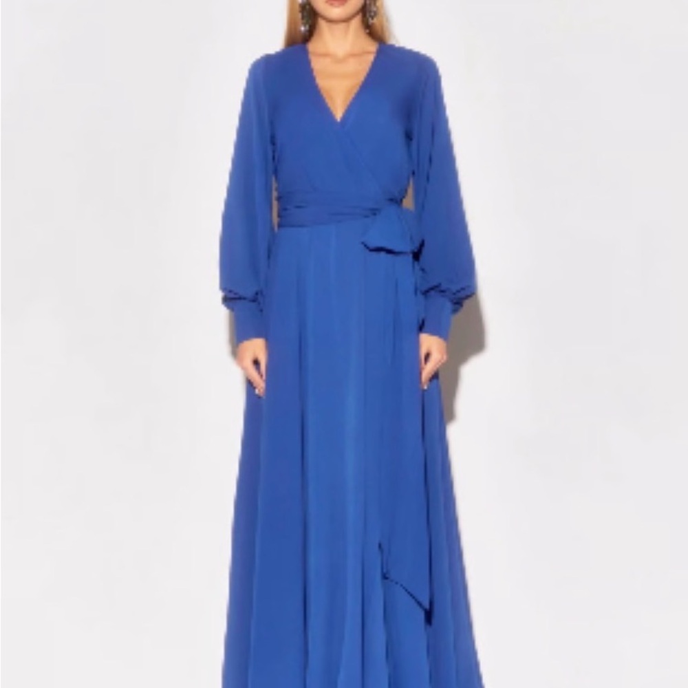 Meghan Los Angeles: full-length blue Wrap Maxi Dress